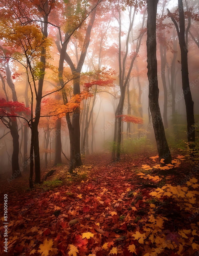 Obraz premium Autumn landscape with colorful trees and leaves