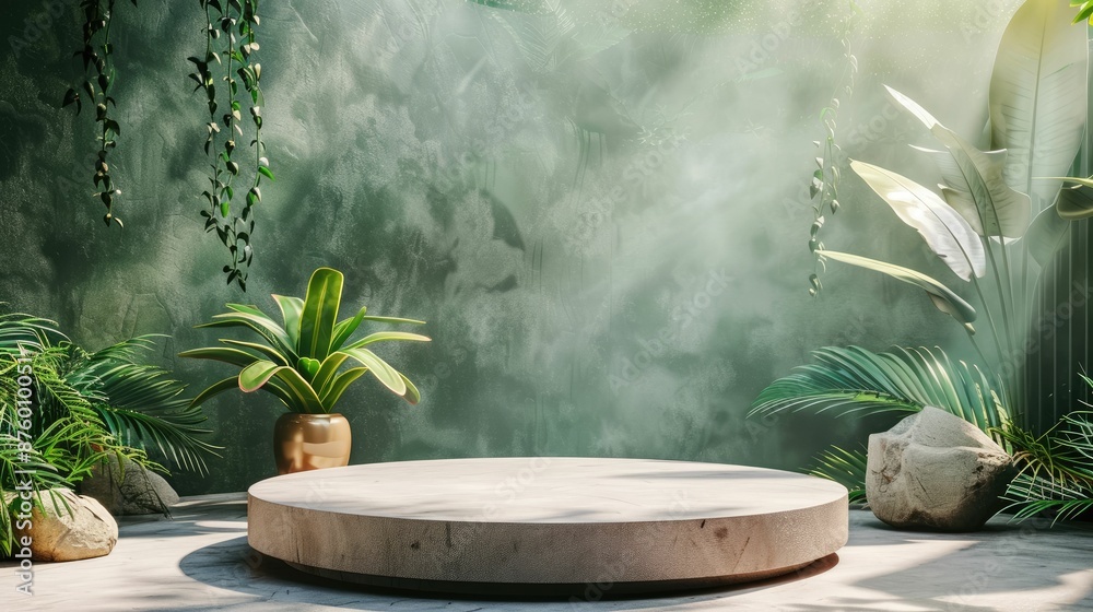 Tropical Jungle Setting with Wooden Platform Tropical Jungle Setting with Wooden Platform