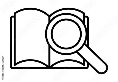 Icono negro de libro abierto con lupa