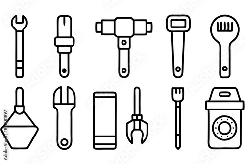 Versatile vector illustration set featuring essential tools and utensils in clean, minimalist style. Ideal for DIY, repair, construction.