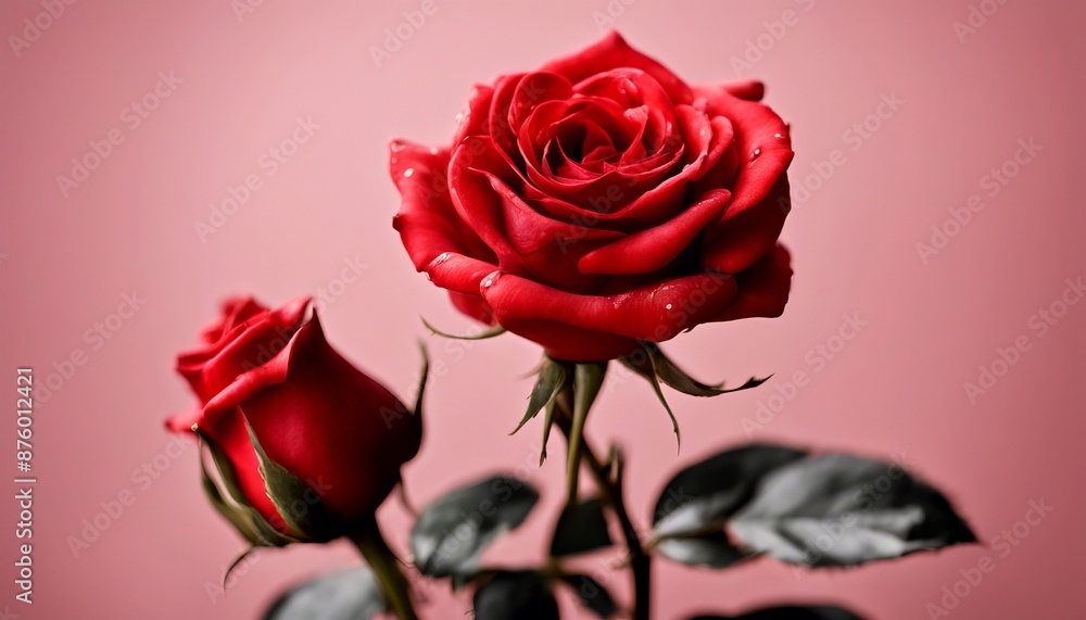 Fototapeta premium green view petals occasion beautiful front rose flower olated gift red love