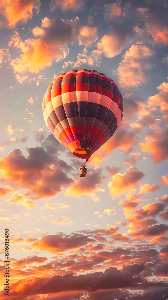 Fototapeta premium A hot air balloon floating in the sky with white clouds