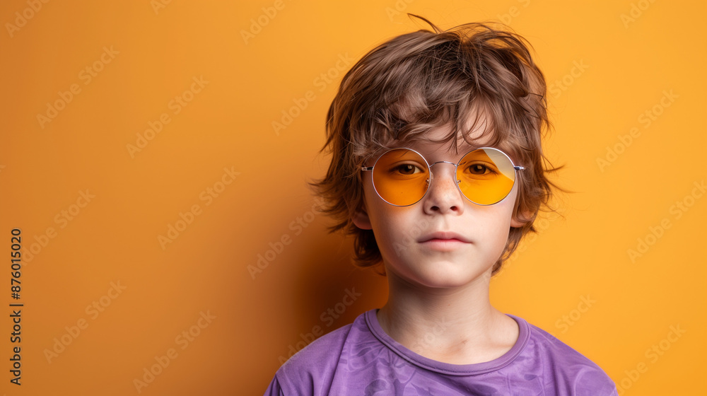 Boy Wearing Sunglasses Against Yellow Background Boy Wearing Sunglasses Against Yellow Background