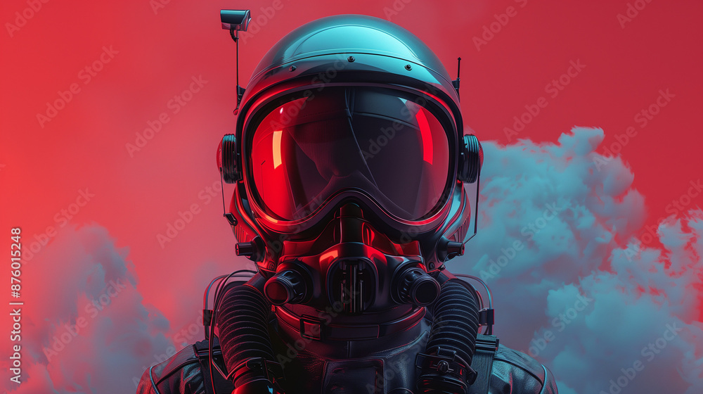 Futuristic Helmet Against Red Sky Futuristic Helmet Against Red Sky
