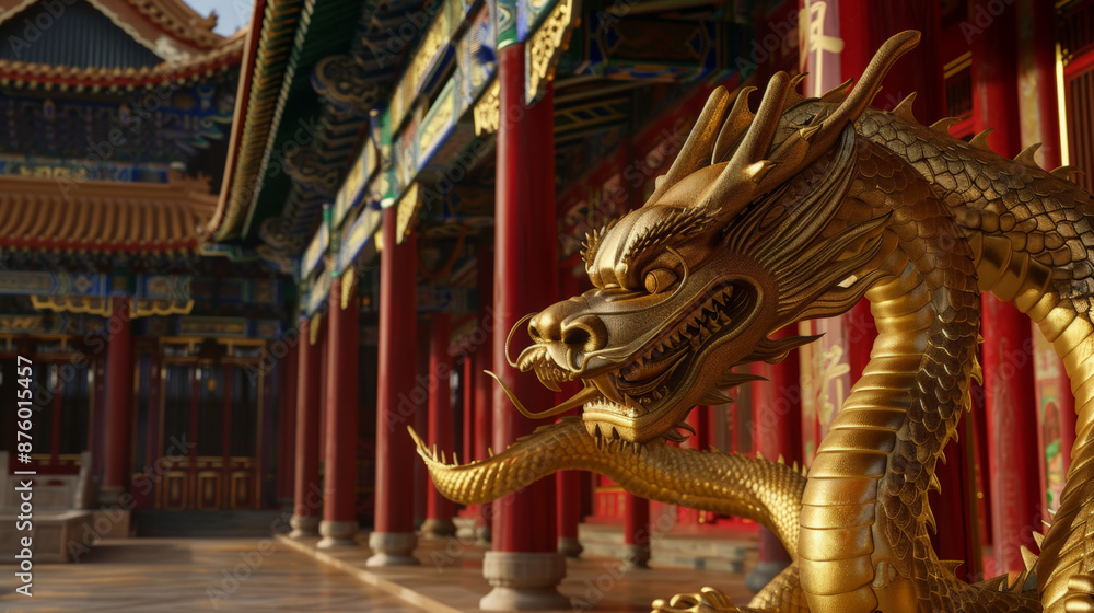 Fototapeta premium chinese dragon statue in an ancient temple