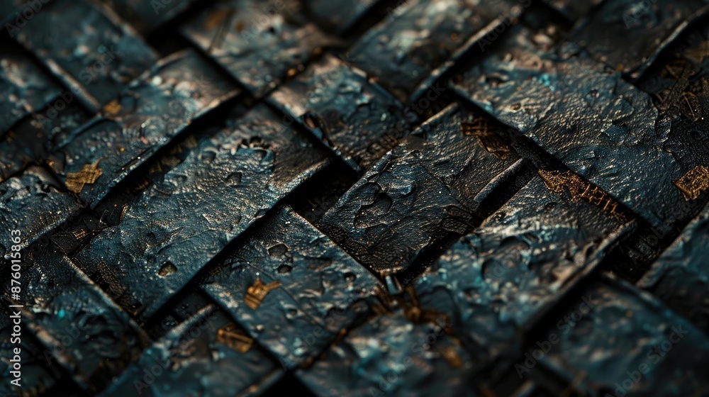 Intricate Woven Texture of Dark Metal with Gold Accents Intricate Woven Texture of Dark Metal with Gold Accents