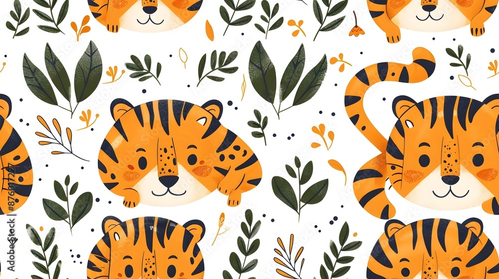 Cute Doodle Art Background Design of Tigers for International Tiger Day Cute Doodle Art Background Design of Tigers for International Tiger Day
