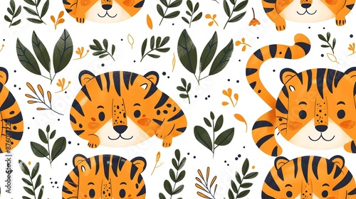 Cute Doodle Art Background Design of Tigers for International Tiger Day
