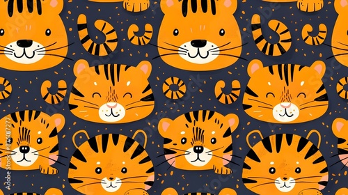 Cute Doodle Art Background Design of Tigers for International Tiger Day