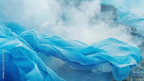 Wallpaper Mural A fluttering blue fabric adds a pop of color to the hazy mist of a geothermal geyser. Torontodigital.ca
