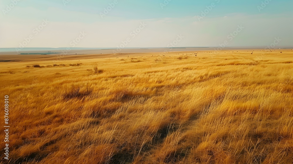 Fototapeta premium A steppe with golden grasses and sparse picture