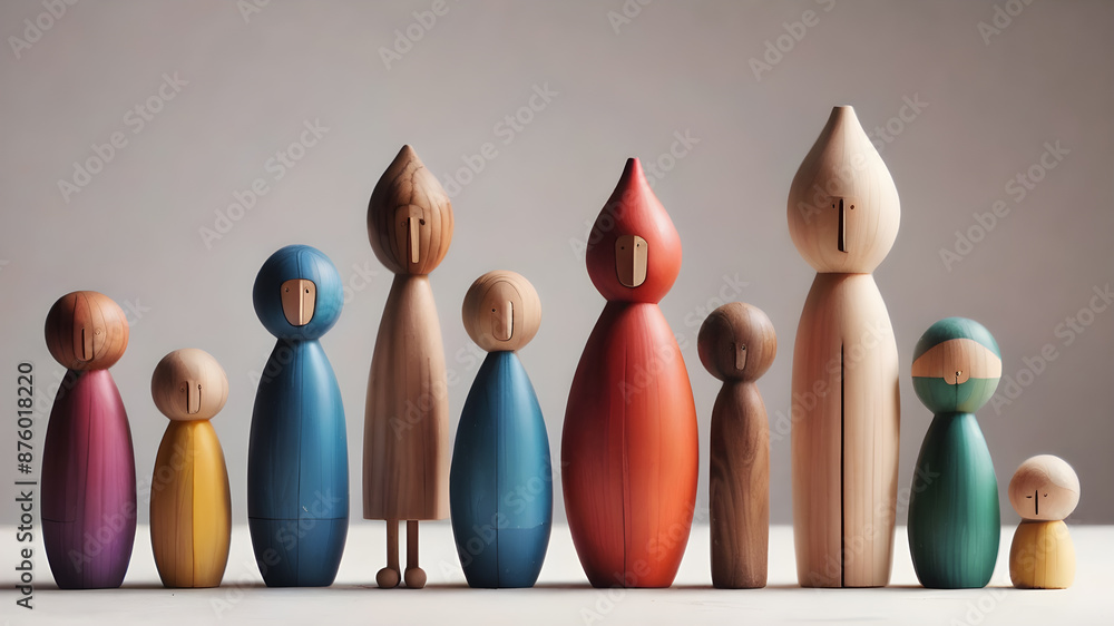 Colorful Wooden figure peg dolls. creative thinking and human resources, Recruitment employee concept AI generated image, ai Colorful Wooden figure peg dolls. creative thinking and human resources, Recruitment employee concept AI generated image, ai
