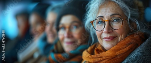 A Smiling Group Of Senior Friends Sitting In The Airport Departure Area, Waiting