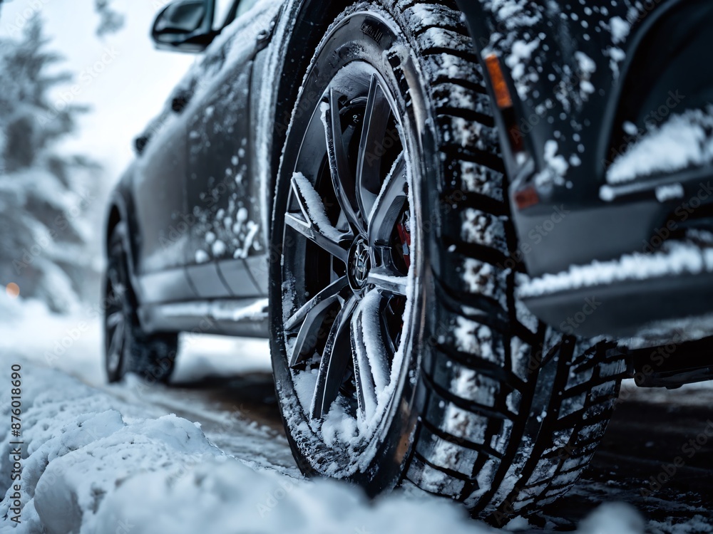 Close-up of a car tire in winter snow Close-up of a car tire in winter snow