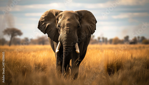 Elephant, The largest land mammal, in African savannas, Nature Wallpaper Background with Copy Space