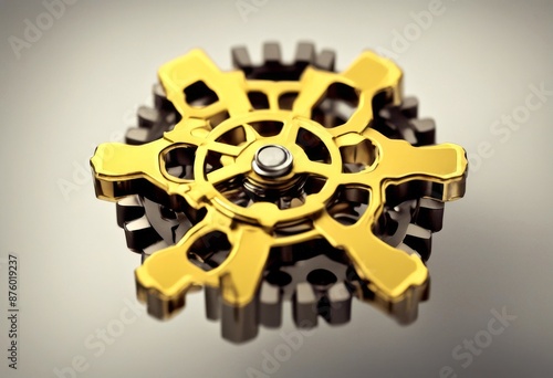 ometric cogwheel 3d yellow badge wheel gear machine engine engineering simple icon illustration on white three-dimensional photo