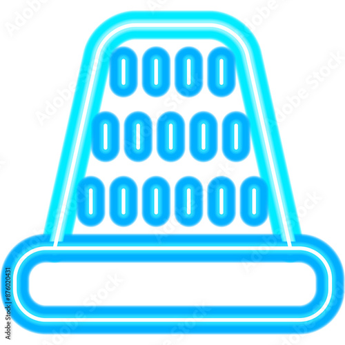 Thimble Neon Sign. Vector Illustration of Handcrafted Sewing Handmade Object. Glowing Art.
