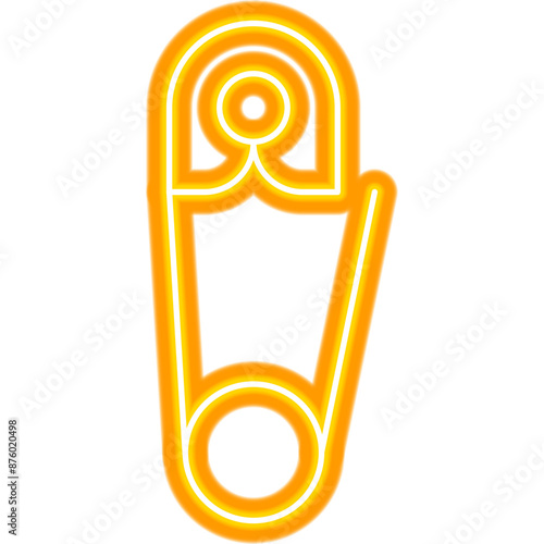 Yellow Sewing Pin Neon Sign. Vector Illustration of Handcrafted Handmade Object. Glowing Art.