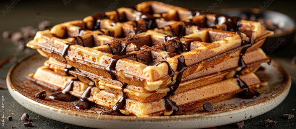 Stack of Chocolate Drizzled Waffles Stack of Chocolate Drizzled Waffles