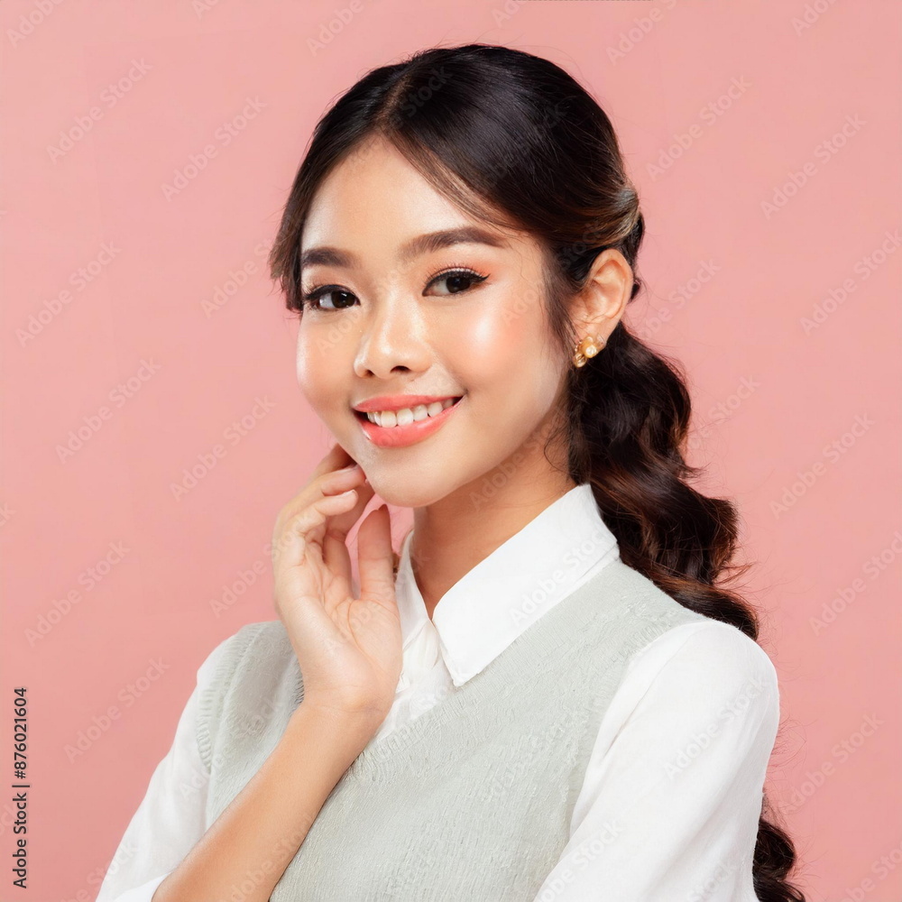 Portrait of young beautyful Asian girl, perfect skin, natural makeup, cosmetic advertisement, health skin concept Portrait of young beautyful Asian girl, perfect skin, natural makeup, cosmetic advertisement, health skin concept