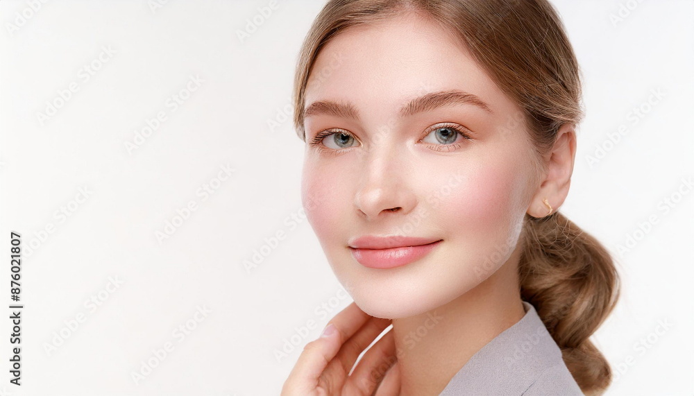 Portrait of young beautyful Slavic woman adult, perfect skin, natural makeup, cosmetic advertisement, healthy skin concept Portrait of young beautyful Slavic woman adult, perfect skin, natural makeup, cosmetic advertisement, healthy skin concept