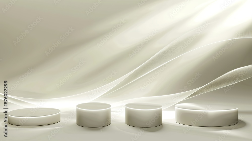 Abstract 3D render beige background with glowing circle podium for product presentation. Minimalist geometric design banner template with soft studio lighting. Abstract 3D render beige background with glowing circle podium for product presentation. Minimalist geometric design banner template with soft studio lighting.