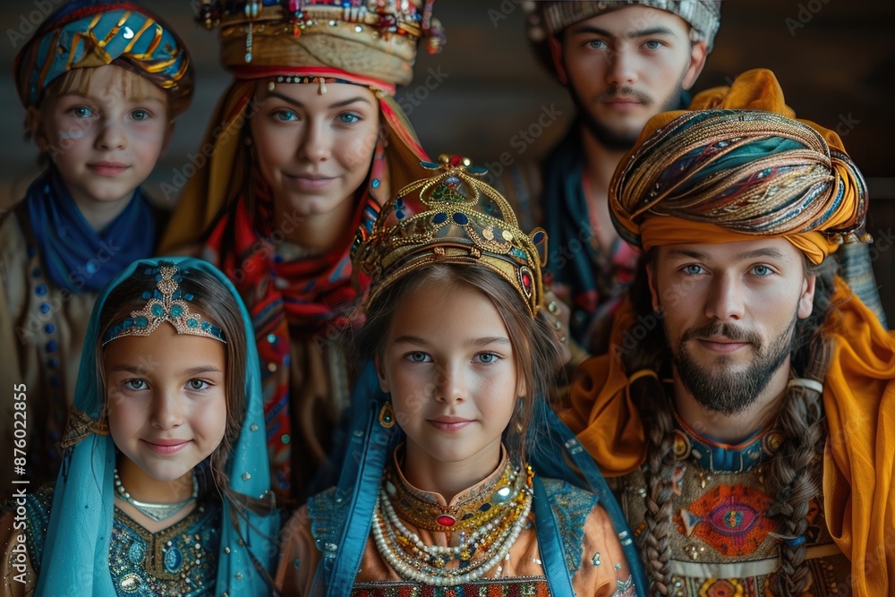 Fototapeta premium Portrait of a group of people from different cultures in traditional costumes