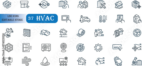 Set of 37 outline icons related to hvac.