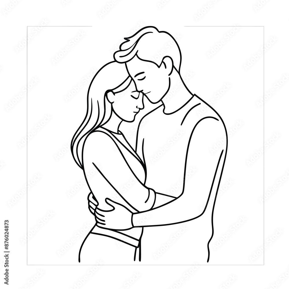 A Hugging Couple standing vector line art A Hugging Couple standing vector line art