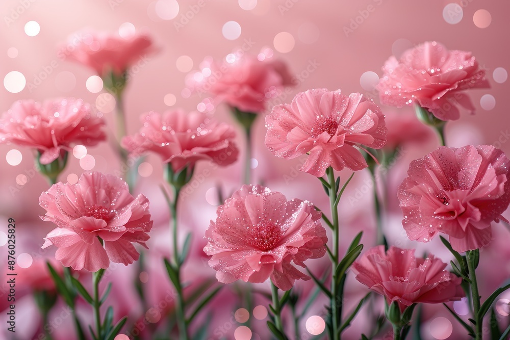 Pink Carnations with Dew Drops and Bokeh Pink Carnations with Dew Drops and Bokeh