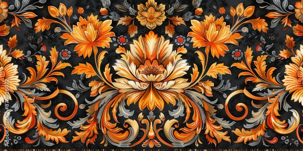Orange And Black Floral Pattern Orange And Black Floral Pattern