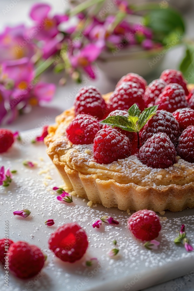 Raspberry Tartlet With Powdered Sugar Raspberry Tartlet With Powdered Sugar
