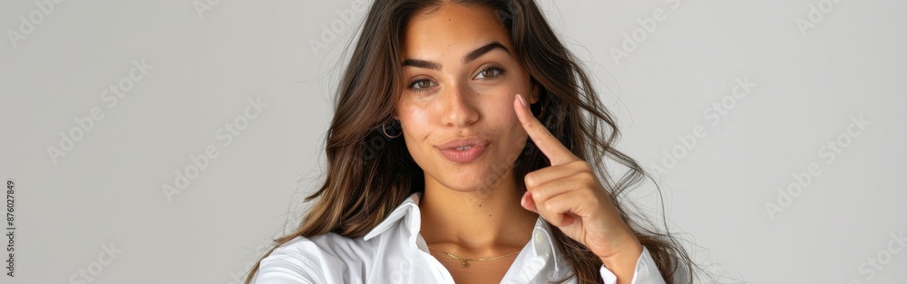 Woman Pointing To Her Face Woman Pointing To Her Face
