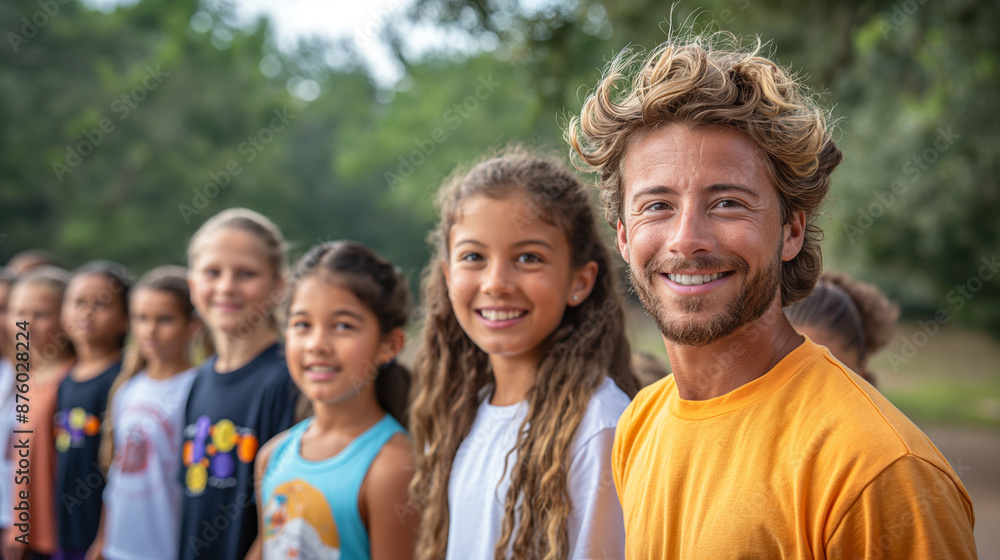 A telephoto angle photo of kids participating in a fun outdoor fitness class, guided by an energetic instructor, environmental scientists, engineers, activists working, environment A telephoto angle photo of kids participating in a fun outdoor fitness class, guided by an energetic instructor, environmental scientists, engineers, activists working, environment
