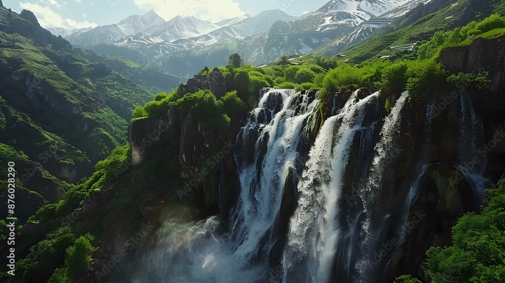 A waterfall in the mountains with raging water flows img A waterfall in the mountains with raging water flows img