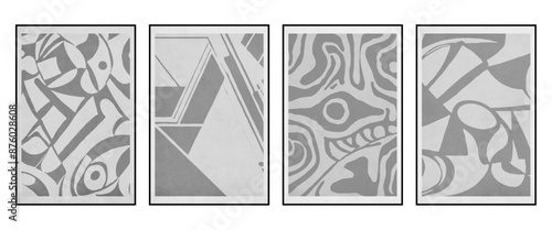 Set of 4 Abstract illustration in vintage style. For use in graphics, for wall decor. .
