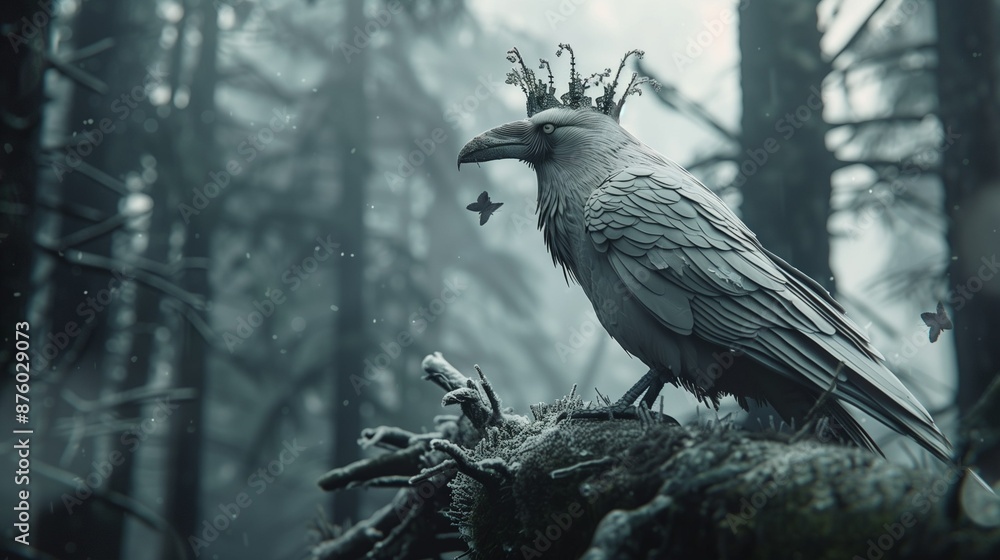 Obraz premium white crow on a tree.