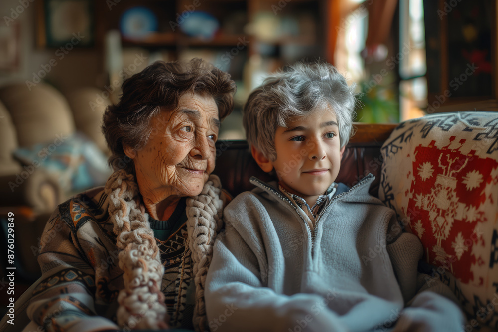 A Boy and His Grandmother Share A Moment of Quiet Reflection in a Cozy Home A Boy and His Grandmother Share A Moment of Quiet Reflection in a Cozy Home