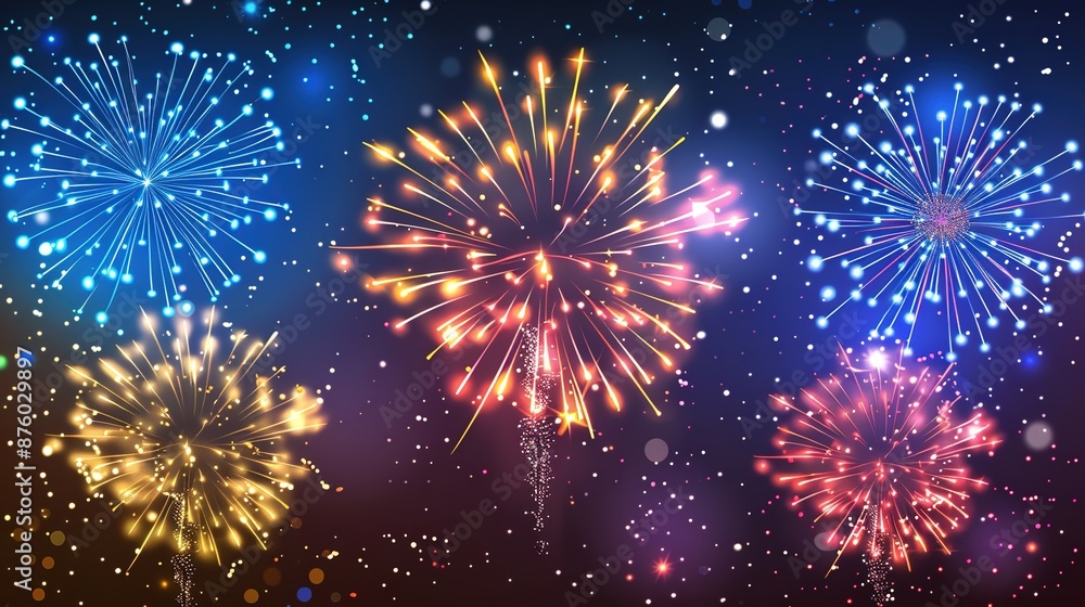 Vibrant Fireworks Display on Dark Background with Copy Space for Message Vibrant Fireworks Display on Dark Background with Copy Space for Message