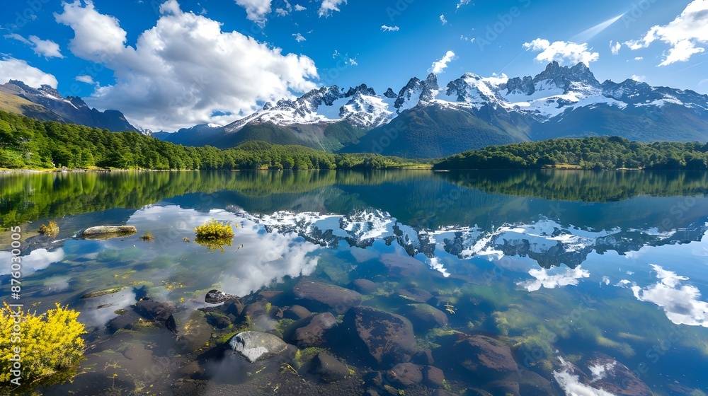 Obraz premium A mountain lake with a mirror-like surface picture