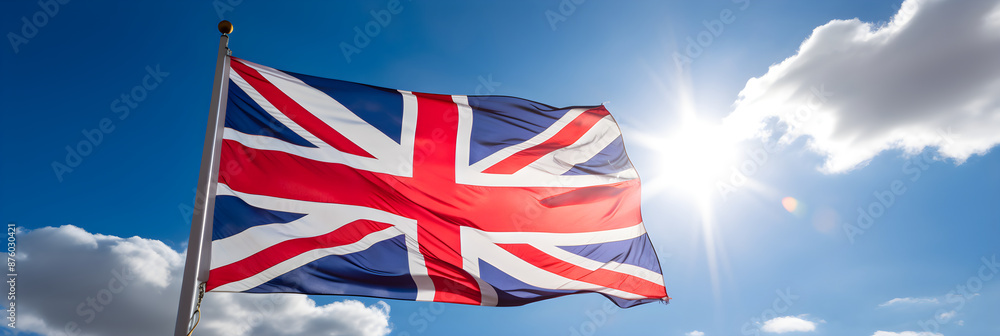 Iconic British Union Jack Flag Fluttering Against Clear Blue Sky - A ...