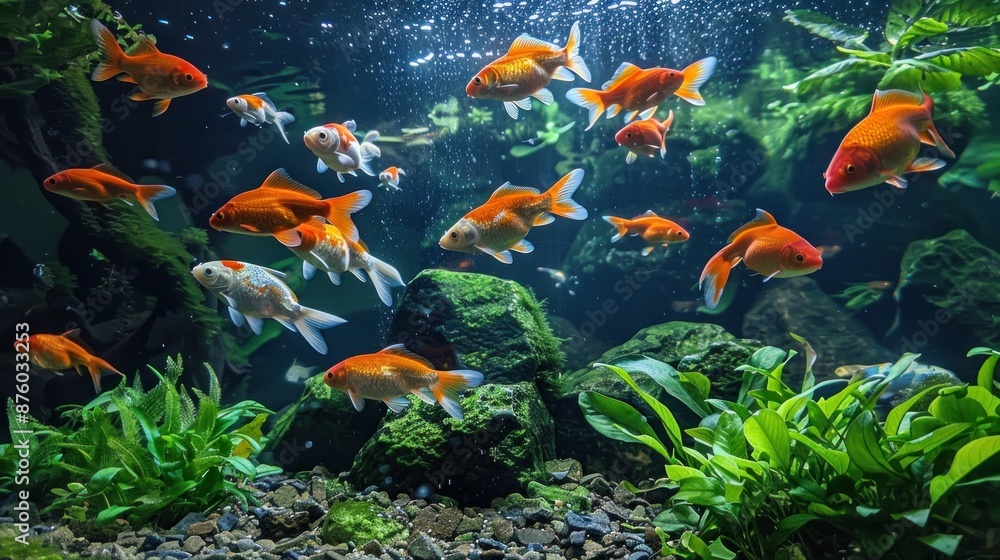 Goldfish in a Lush Aquarium Goldfish in a Lush Aquarium