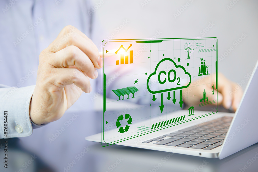 Carbon credit market and net zero exchange trading concept . carbon footprint to limit global warming and climate change.Net zero greenhouse gas and green business based on renewable energy. Carbon credit market and net zero exchange trading concept . carbon footprint to limit global warming and climate change.Net zero greenhouse gas and green business based on renewable energy.
