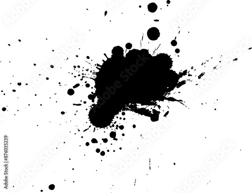 black watercolor brush painting splash splatter on white background