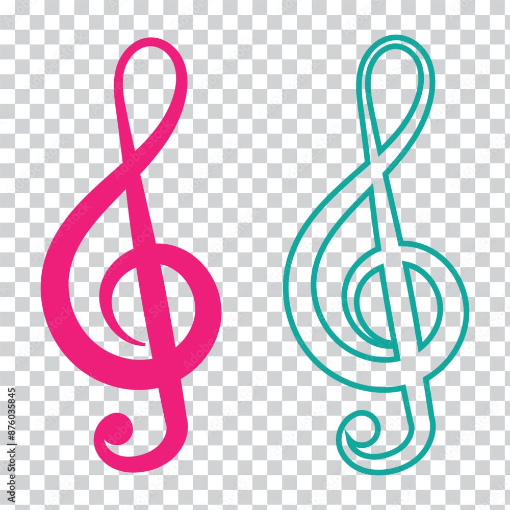 Icon of music note. Music Note Icon, Treble Clef, Bass Clef, Sharp, Flat. Continuous one line hand drawing music icon and musical symbols outline vector minimalist style. Icon of music note. Music Note Icon, Treble Clef, Bass Clef, Sharp, Flat. Continuous one line hand drawing music icon and musical symbols outline vector minimalist style.