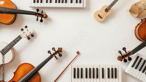 Assorted Musical Instruments on White Background