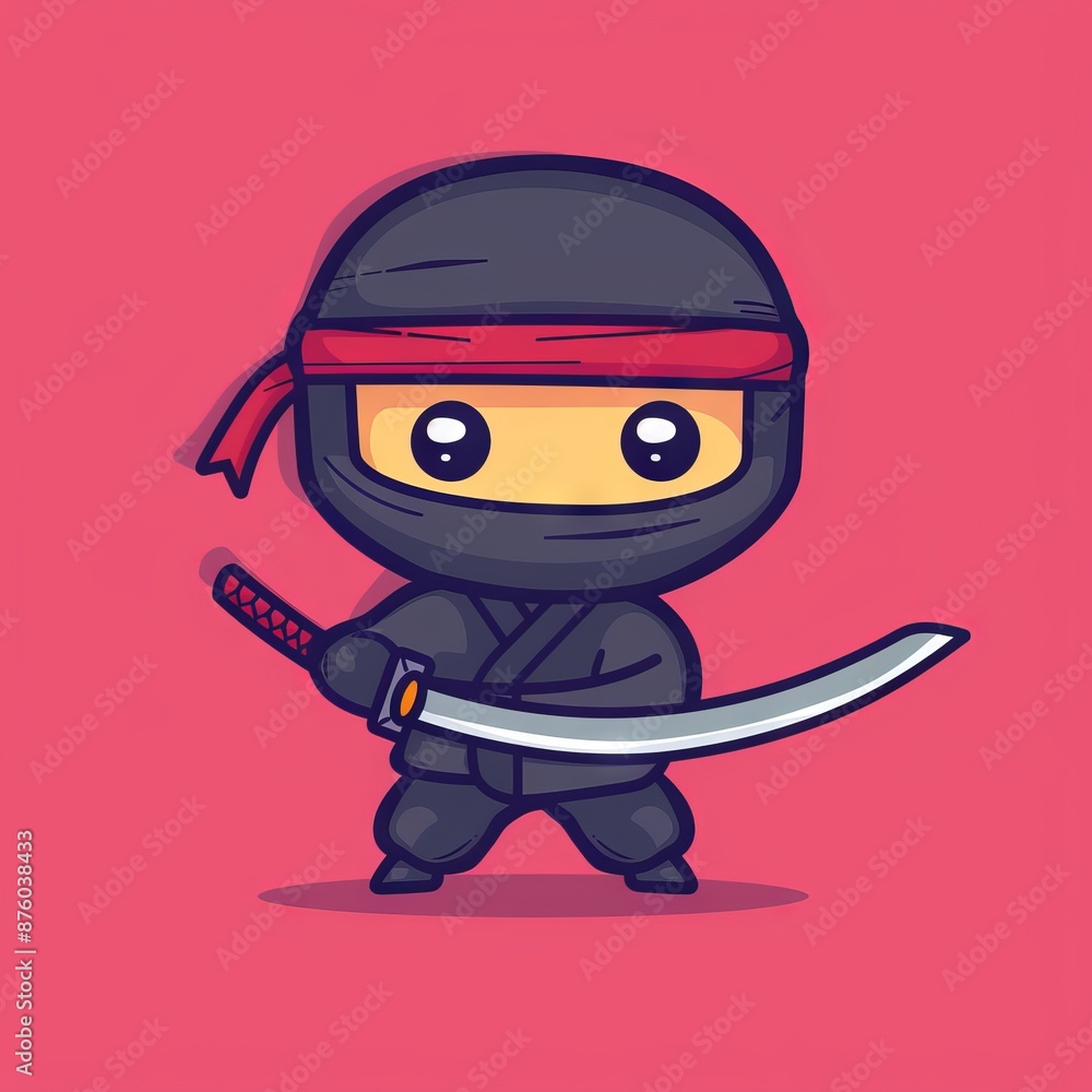 Cute Sushi Logo, Ninja Holding Sword Katana Cartoon, Japanese Food Icon, Cartoon Minimal Ninja Cute Sushi Logo, Ninja Holding Sword Katana Cartoon, Japanese Food Icon, Cartoon Minimal Ninja