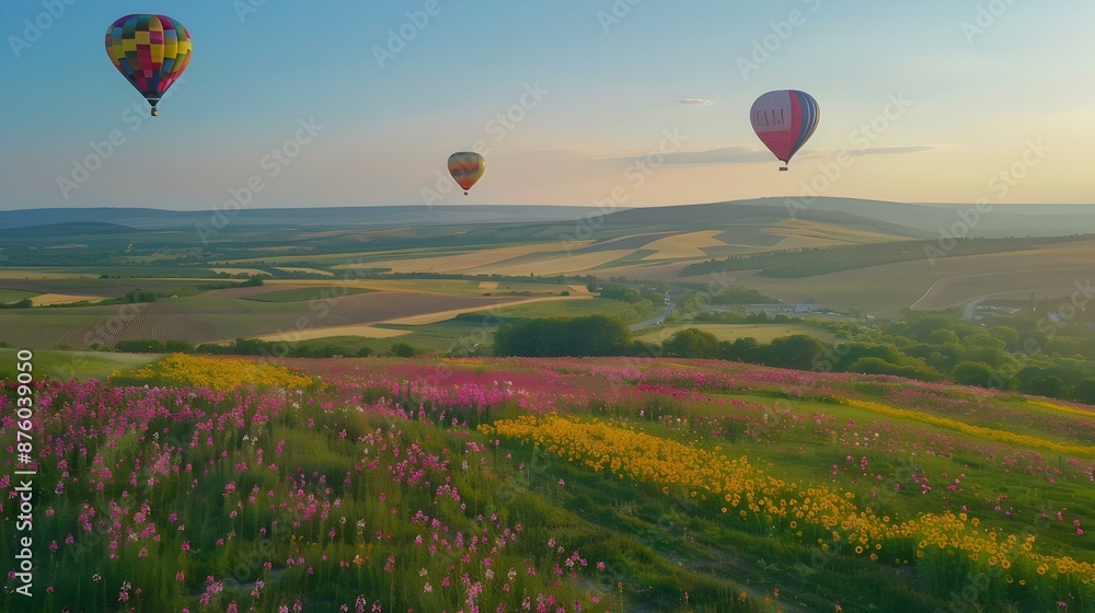 Obraz premium Balloons against the backdrop of sunrise img