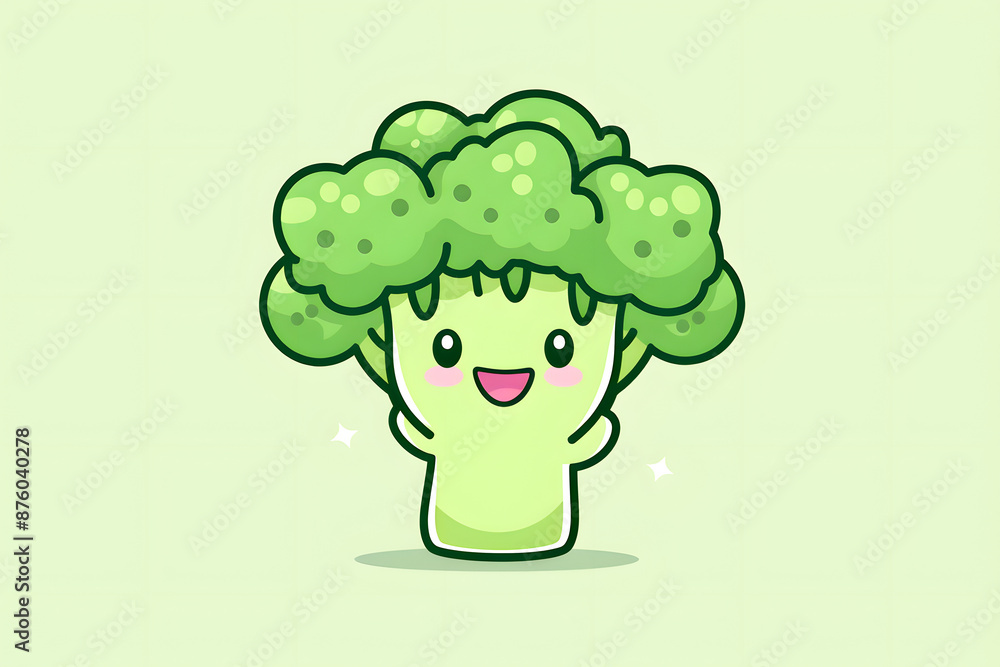Flat logo illustration of a cute green broccoli isolated on plain, simple background. Generative AI Flat logo illustration of a cute green broccoli isolated on plain, simple background. Generative AI