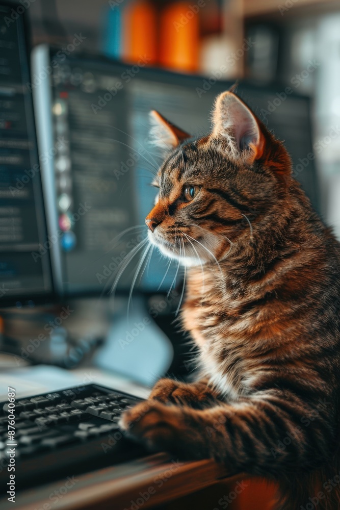 Tabby Cat Using a Computer